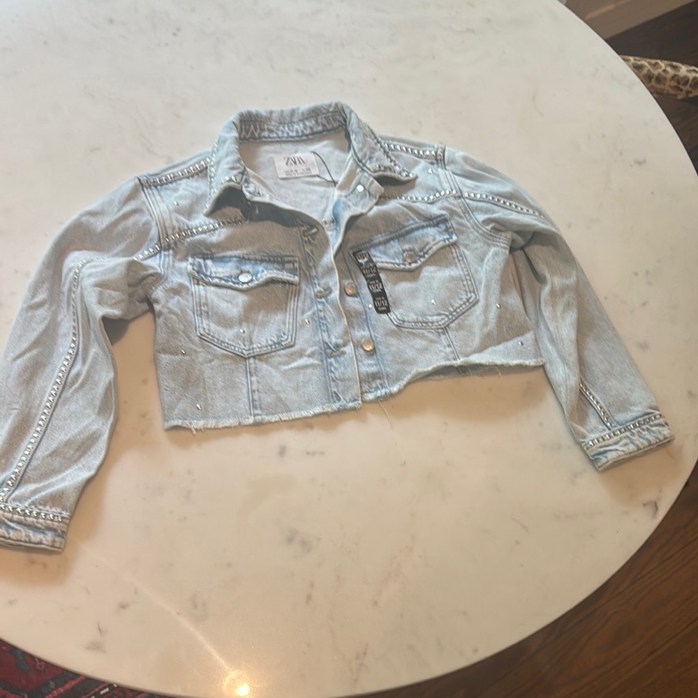Girls Zara Light Blue Denim Cropped Jacket